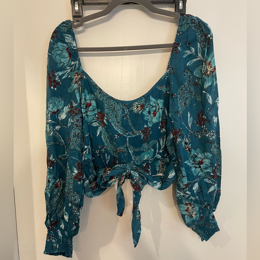 NWT Band of the Free Sybille Deep Teal Floral Wrap Crossover Crop Top Medium - Picture 7 of 7
